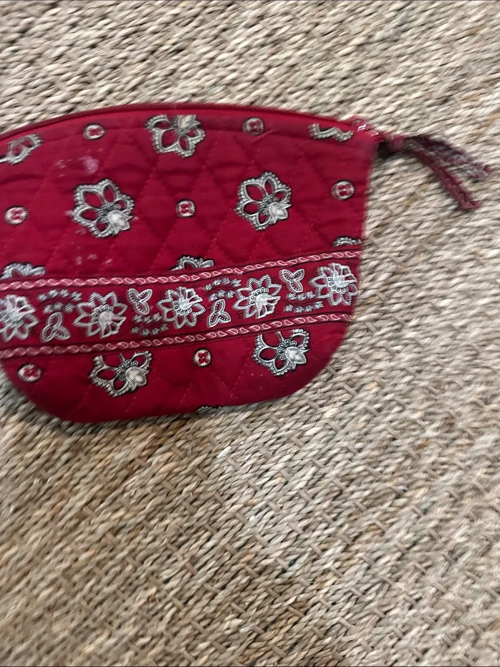Vera Bradley Quilted Floral Embroidered Wristlet - Red with Cream Accents